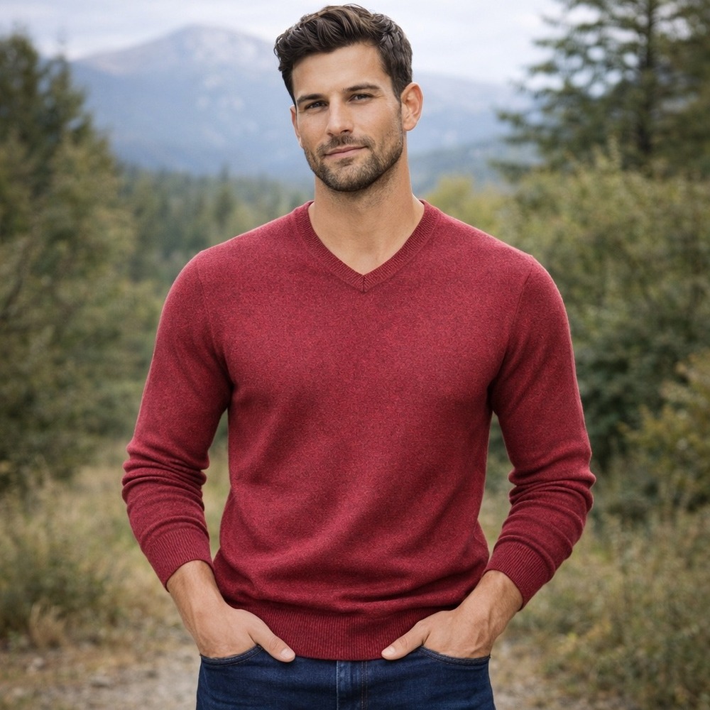 Daniel Cremieux Signature Collection Mens Red 100% Cashmere V-Neck Sweater L